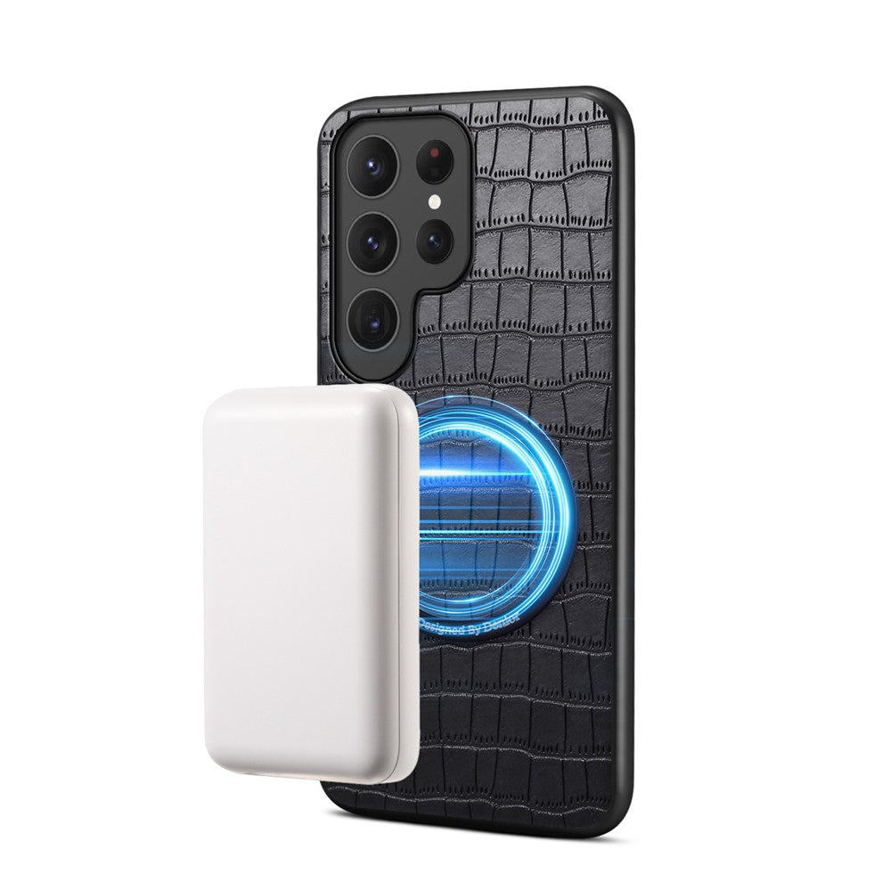 DENIOR A09+1 For Samsung Galaxy S26 Ultra Magnetic Case Crocodile Texture Leather Coated PC TPU Phone Cover