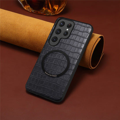 DENIOR A09+1 For Samsung Galaxy S26 Ultra Magnetic Case Crocodile Texture Leather Coated PC TPU Phone Cover