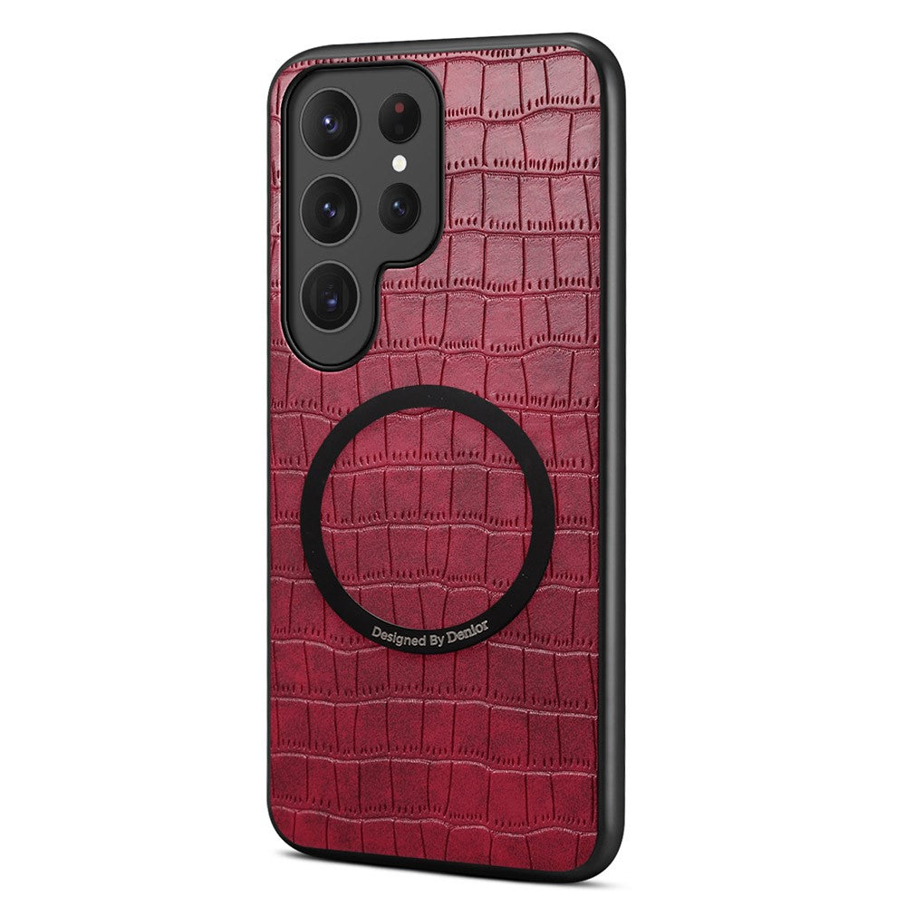 DENIOR A09+1 For Samsung Galaxy S26 Ultra Magnetic Case Crocodile Texture Leather Coated PC TPU Phone Cover