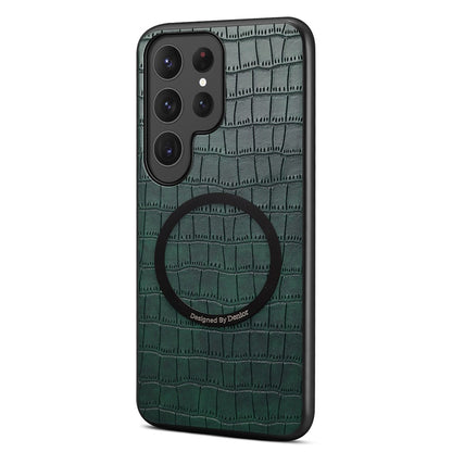 DENIOR A09+1 For Samsung Galaxy S26 Ultra Magnetic Case Crocodile Texture Leather Coated PC TPU Phone Cover