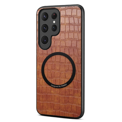 DENIOR A09+1 For Samsung Galaxy S26 Ultra Magnetic Case Crocodile Texture Leather Coated PC TPU Phone Cover