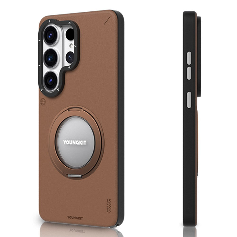 YOUNGKIT For Samsung Galaxy S26 Ultra Case Rotating Kickstand Shockproof TPU + PU Leather Phone Back Cover