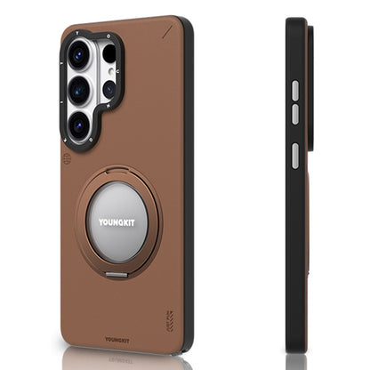 YOUNGKIT For Samsung Galaxy S26 Ultra Case Rotating Kickstand Shockproof TPU + PU Leather Phone Back Cover