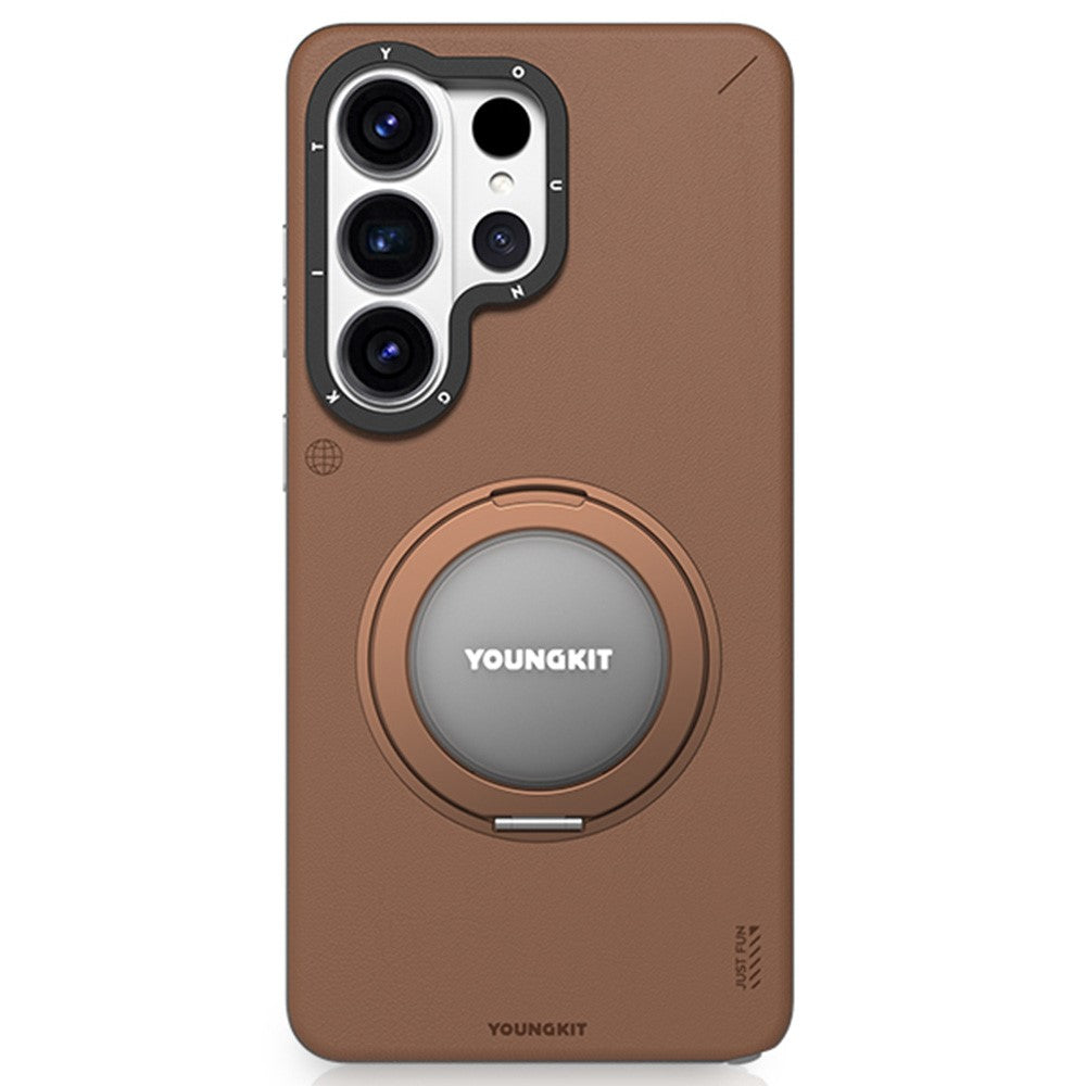 YOUNGKIT For Samsung Galaxy S26 Ultra Case Rotating Kickstand Shockproof TPU + PU Leather Phone Back Cover