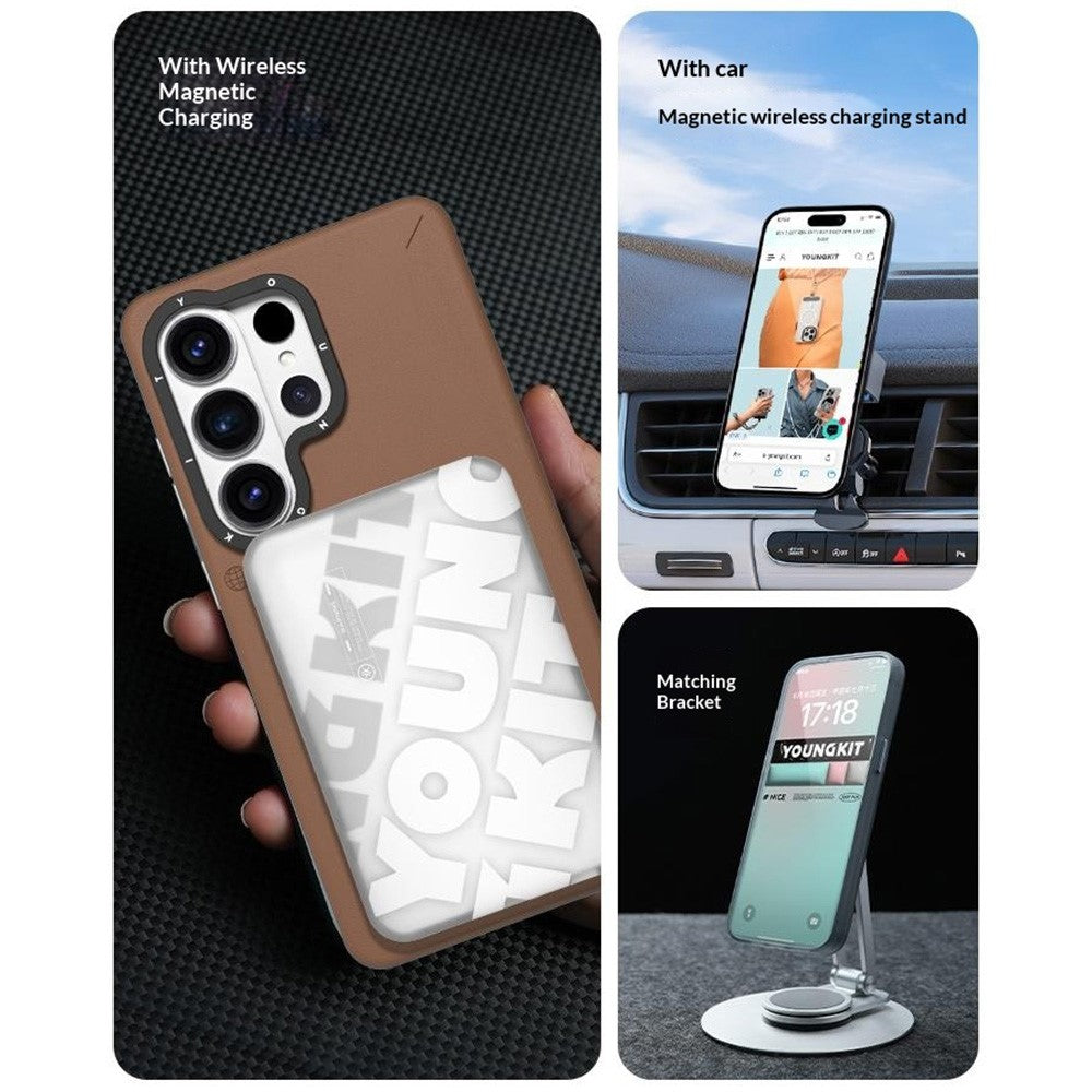 YOUNGKIT For Samsung Galaxy S26 Ultra Case Rotating Kickstand Shockproof TPU + PU Leather Phone Back Cover