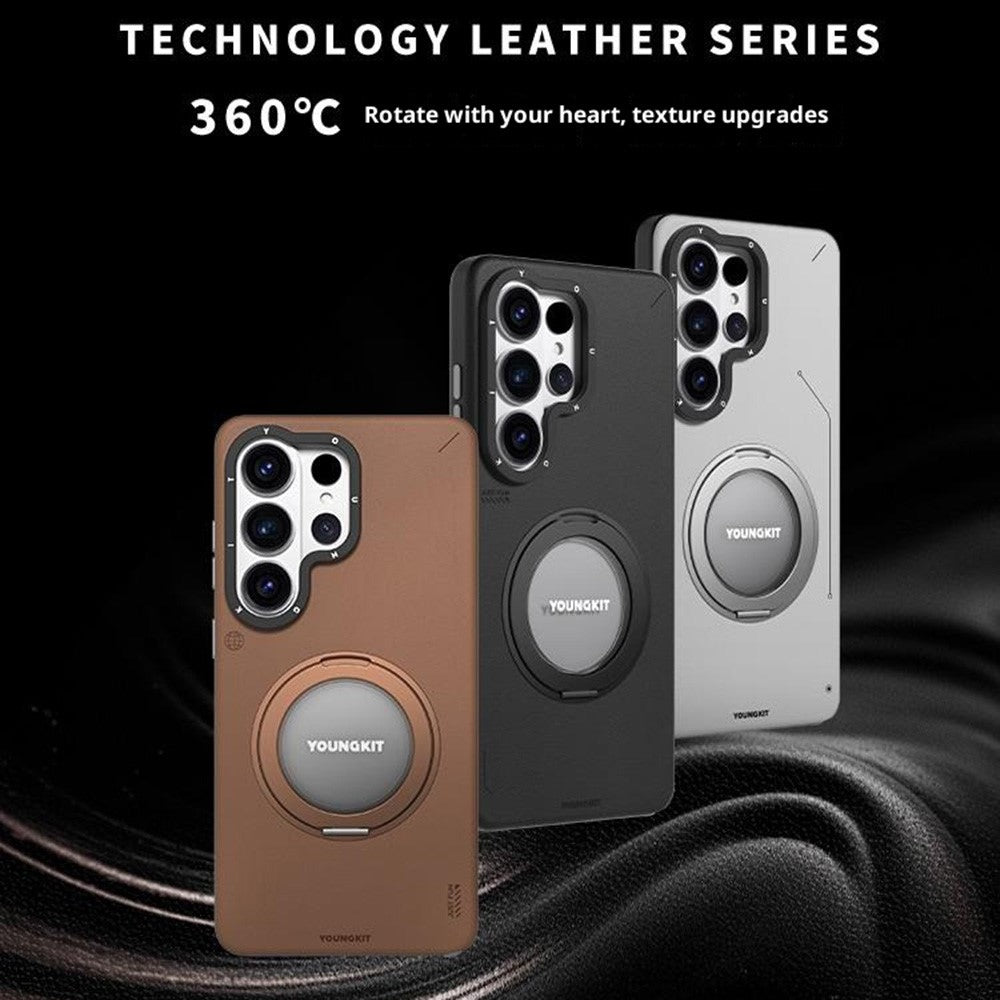 YOUNGKIT For Samsung Galaxy S26 Ultra Case Rotating Kickstand Shockproof TPU + PU Leather Phone Back Cover