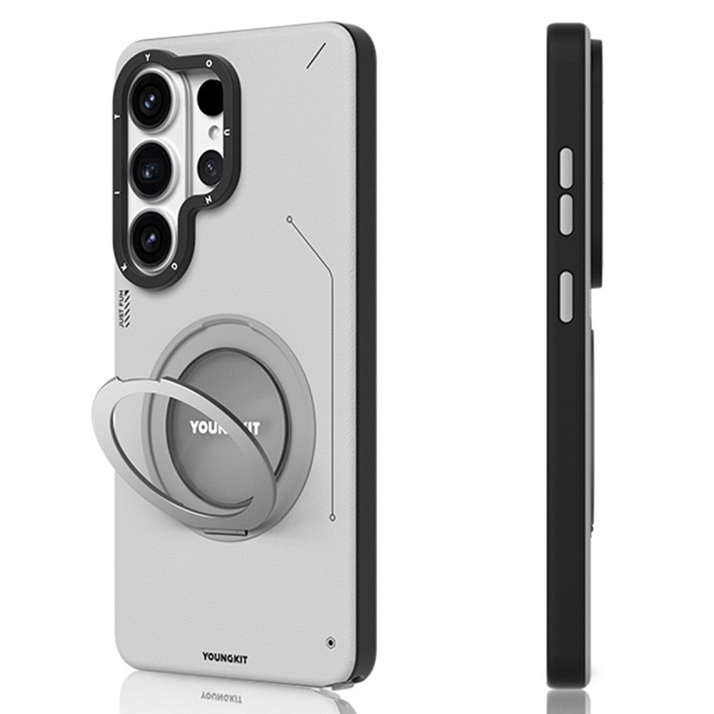 YOUNGKIT For Samsung Galaxy S26 Ultra Case Rotating Kickstand Shockproof TPU + PU Leather Phone Back Cover