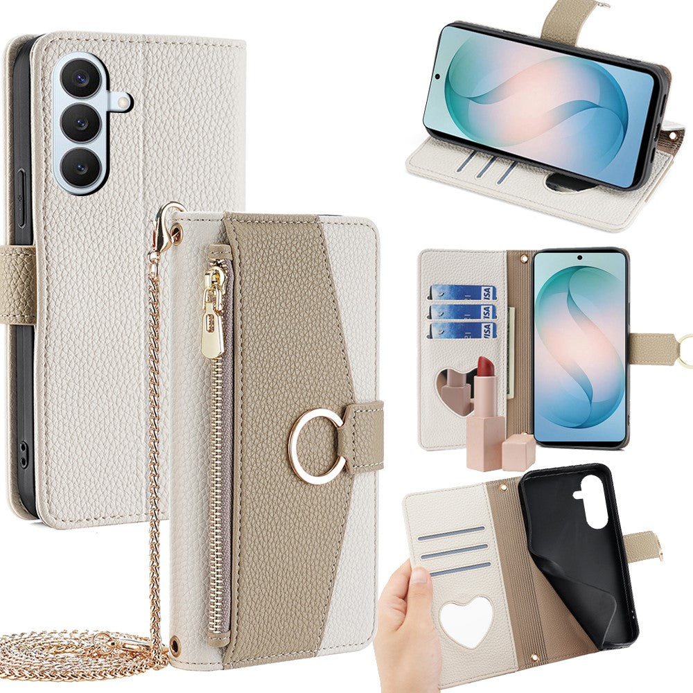 For Samsung Galaxy S26+ Case Mirror Wallet Leather Phone Cover with Chain Shoulder Strap