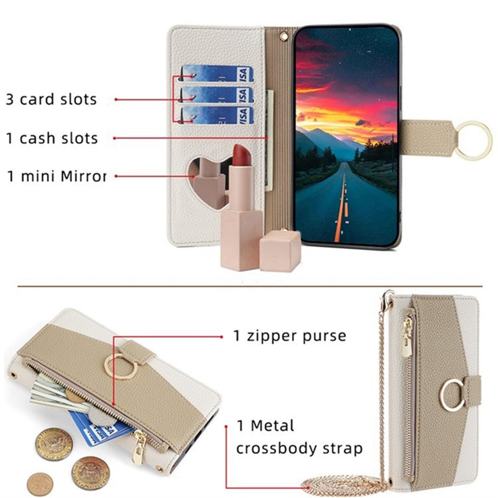 For Samsung Galaxy S26+ Case Mirror Wallet Leather Phone Cover with Chain Shoulder Strap