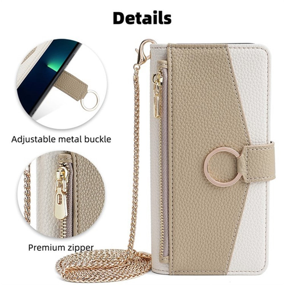 For Samsung Galaxy S26+ Case Mirror Wallet Leather Phone Cover with Chain Shoulder Strap