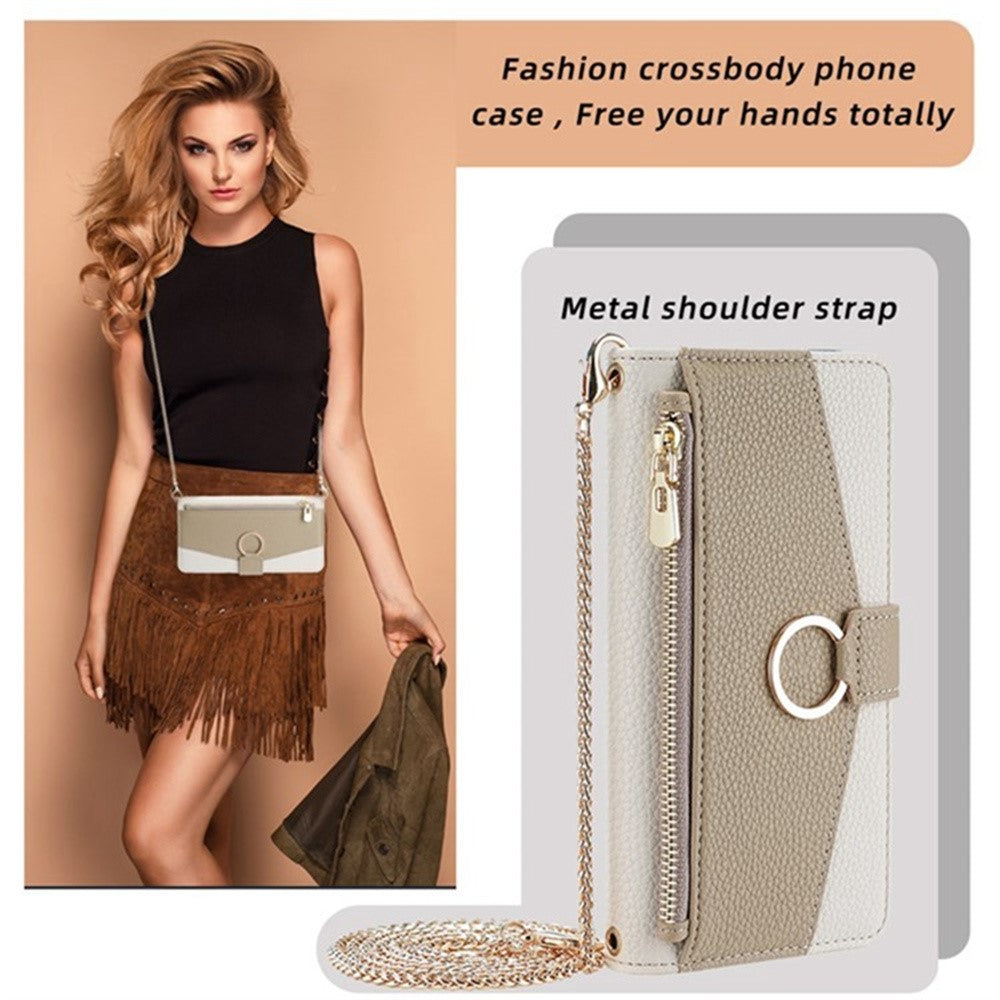 For Samsung Galaxy S26+ Case Mirror Wallet Leather Phone Cover with Chain Shoulder Strap
