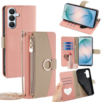 For Samsung Galaxy S26+ Case Mirror Wallet Leather Phone Cover with Chain Shoulder Strap