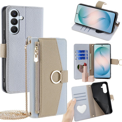 For Samsung Galaxy S26+ Case Mirror Wallet Leather Phone Cover with Chain Shoulder Strap