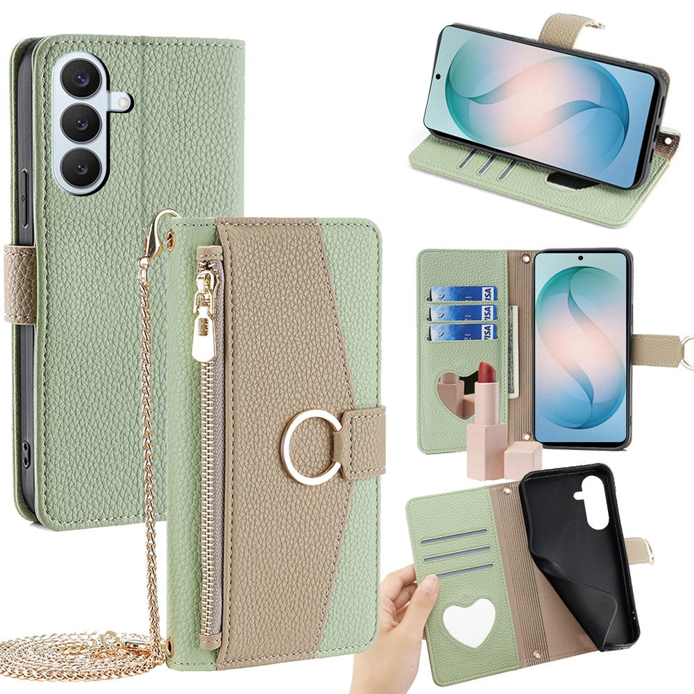 For Samsung Galaxy S26+ Case Mirror Wallet Leather Phone Cover with Chain Shoulder Strap