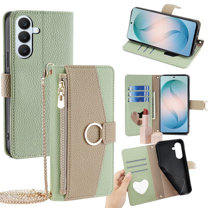 For Samsung Galaxy S26+ Case Mirror Wallet Leather Phone Cover with Chain Shoulder Strap