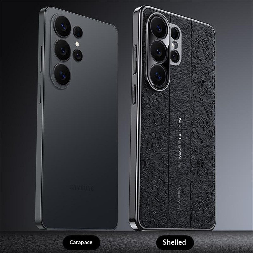 For Samsung Galaxy S26 Ultra Electroplated Shell Embossed PU  Leather + PC + TPU Protective Cover