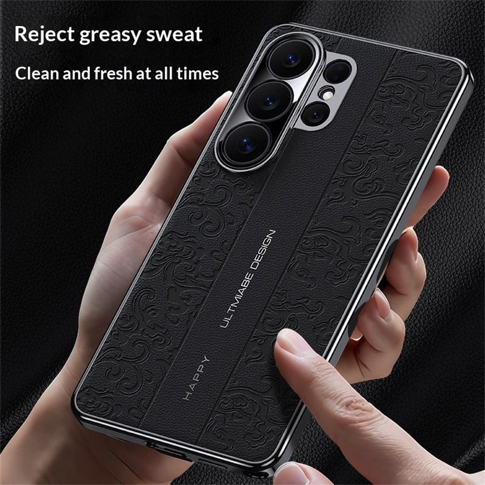 For Samsung Galaxy S26 Ultra Electroplated Shell Embossed PU  Leather + PC + TPU Protective Cover