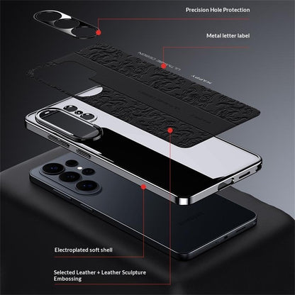 For Samsung Galaxy S26 Ultra Electroplated Shell Embossed PU  Leather + PC + TPU Protective Cover