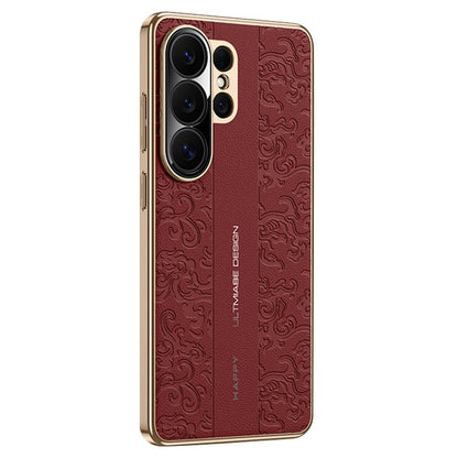 For Samsung Galaxy S26 Ultra Electroplated Shell Embossed PU  Leather + PC + TPU Protective Cover