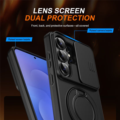For Samsung Galaxy S26 Ultra Case Magnetic Case Ring Kickstand Slide Camera Cover TPU PC Hybrid Phone Shell