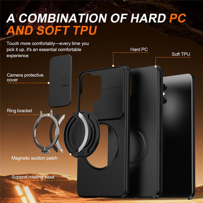 For Samsung Galaxy S26 Ultra Case Magnetic Case Ring Kickstand Slide Camera Cover TPU PC Hybrid Phone Shell