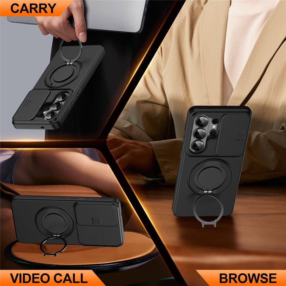 For Samsung Galaxy S26 Ultra Case Magnetic Case Ring Kickstand Slide Camera Cover TPU PC Hybrid Phone Shell