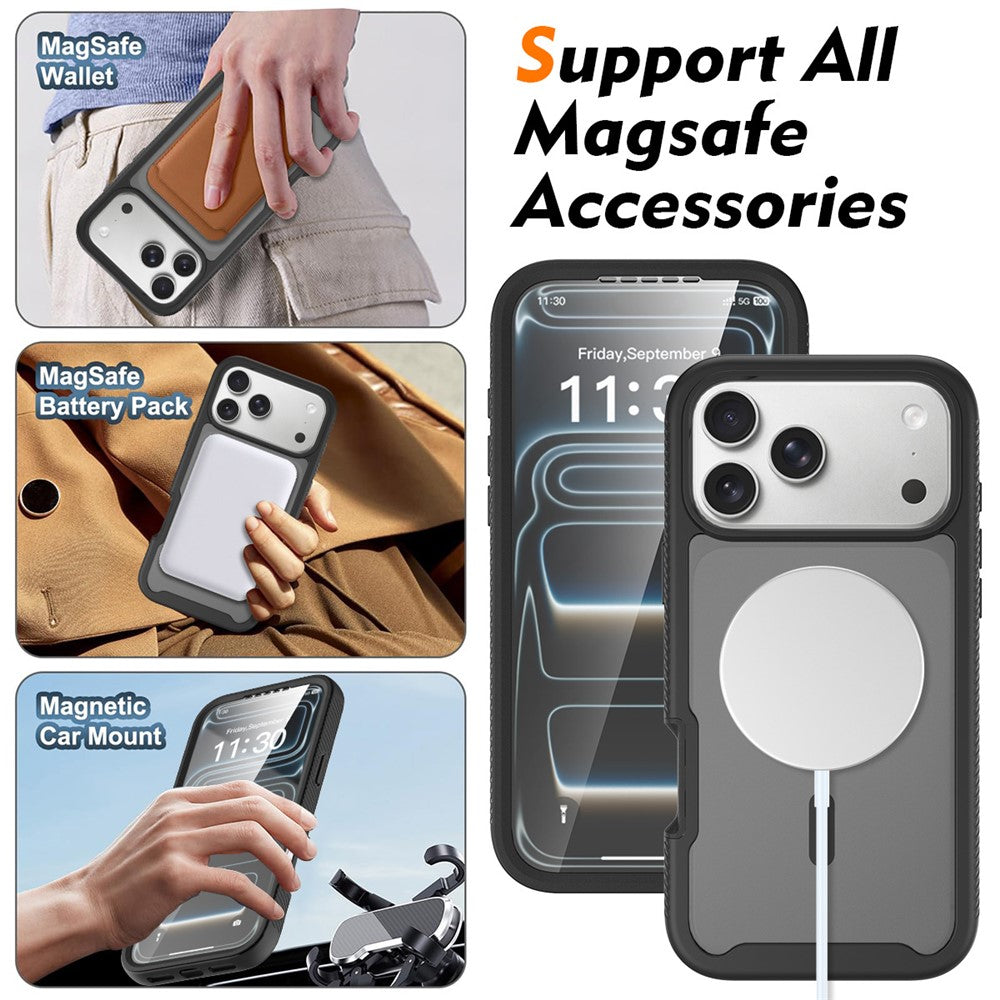 For iPhone 17 Pro Max Magnetic Phone Case 3 in 1 Translucent Skin Touch PC TPU Back Cover with PET Screen Film