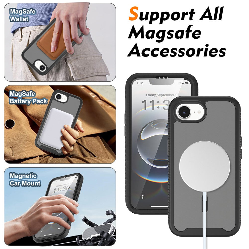 Magnetic Phone Case for iPhone 17e  /  16e 3 in 1 Translucent Skin Touch PC TPU Back Cover with PET Screen Film