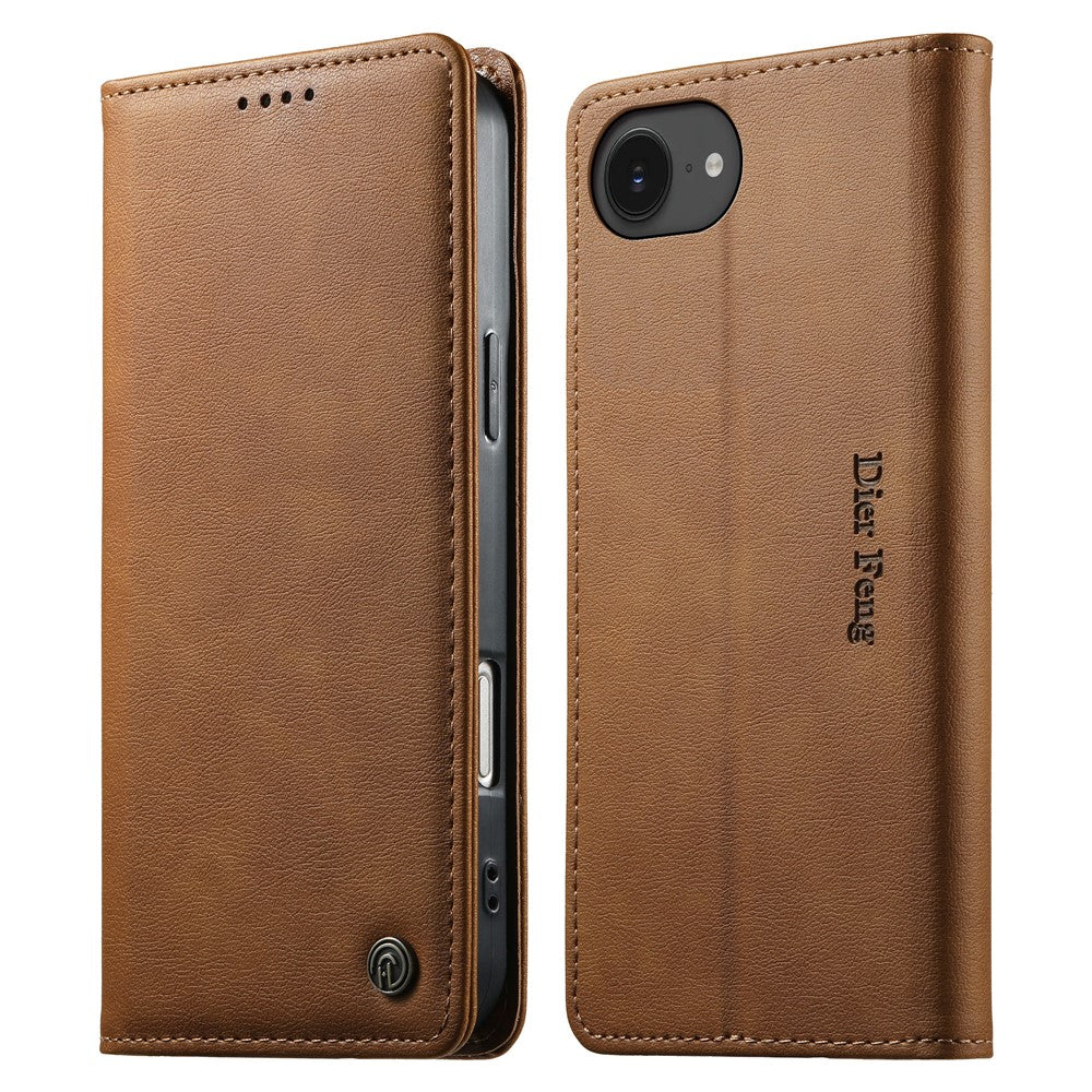 DIERFENG DF-019 Leather Wallet Case for iPhone 17e  /  16e Card Slots RFID Blocking Magnetic Flip Cover