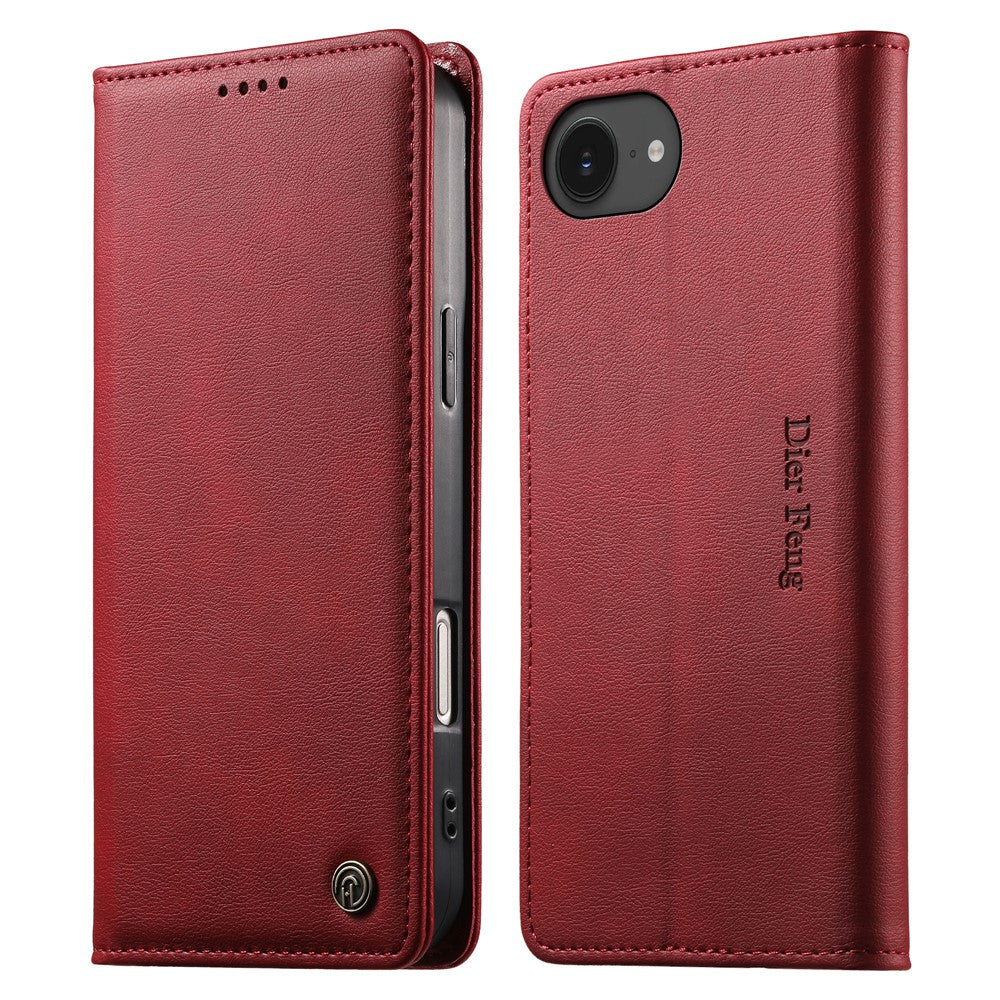 DIERFENG DF-019 Leather Wallet Case for iPhone 17e  /  16e Card Slots RFID Blocking Magnetic Flip Cover