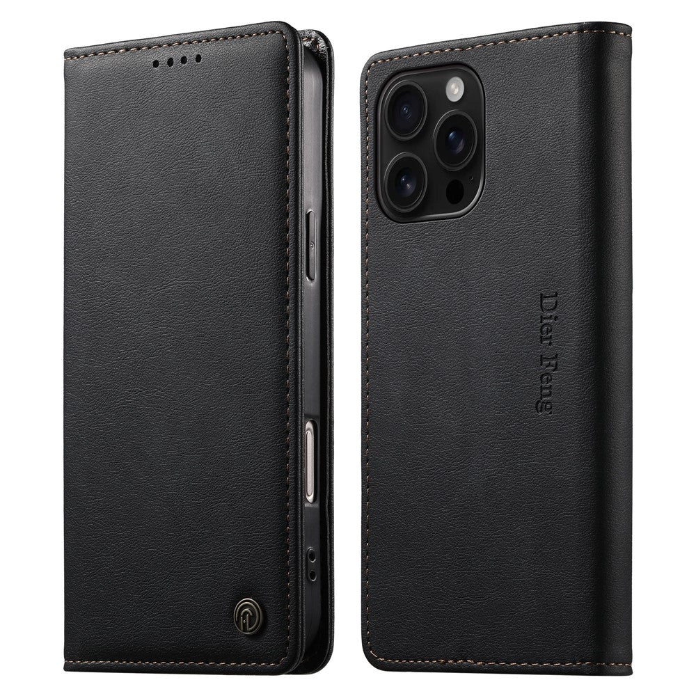 DIERFENG DF-019 for iPhone 16 Pro Max Leather Wallet Case Card Slots RFID Blocking Magnetic Flip Cover