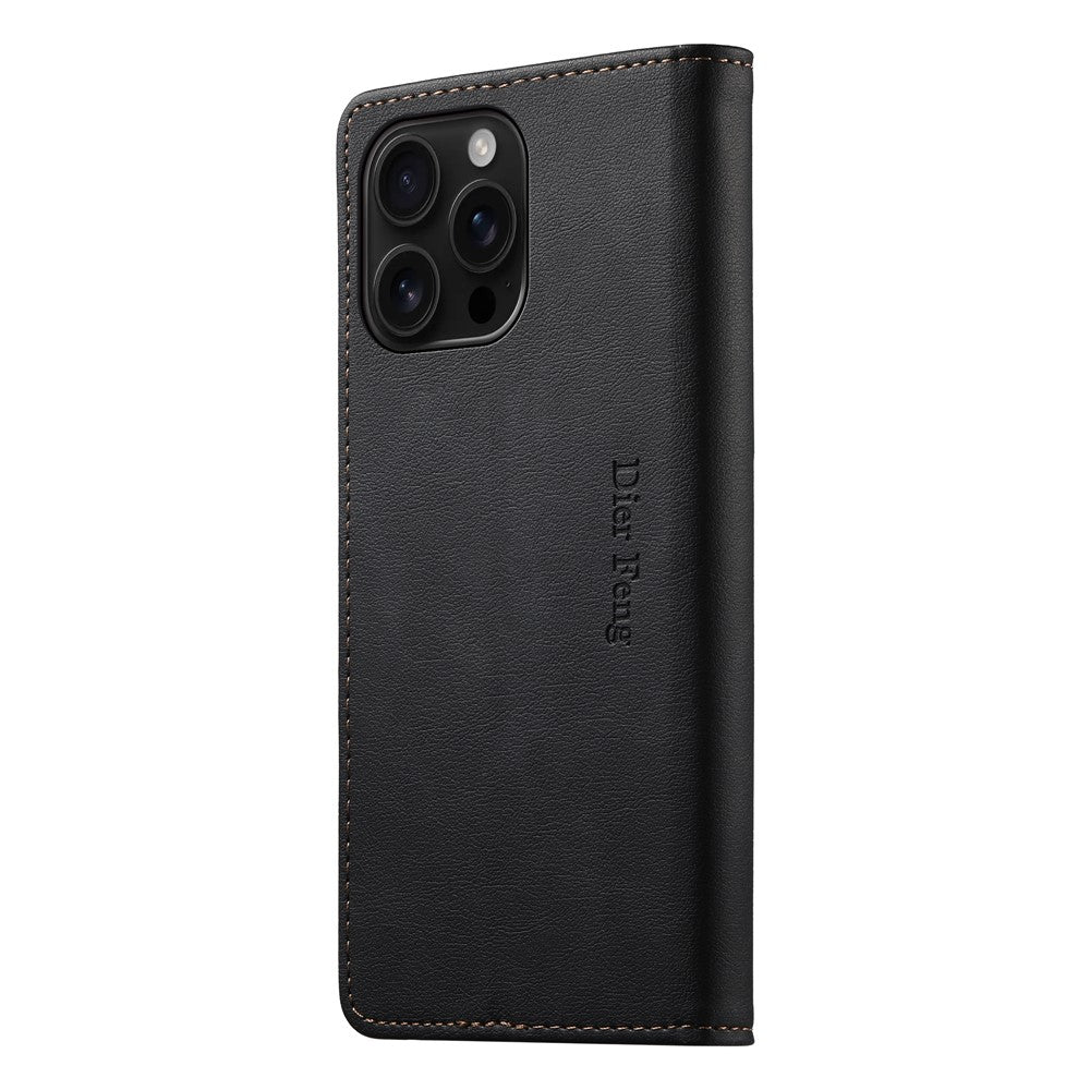 DIERFENG DF-019 for iPhone 16 Pro Max Leather Wallet Case Card Slots RFID Blocking Magnetic Flip Cover