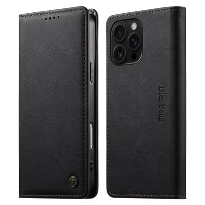 DIERFENG DF-019 for iPhone 16 Pro Max Leather Wallet Case Card Slots RFID Blocking Magnetic Flip Cover