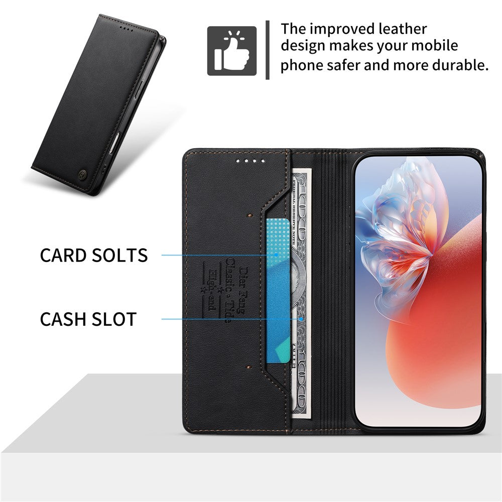 DIERFENG DF-019 for iPhone 16 Pro Max Leather Wallet Case Card Slots RFID Blocking Magnetic Flip Cover