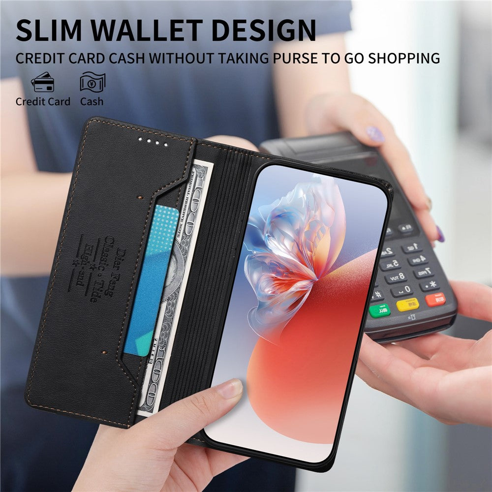 DIERFENG DF-019 for iPhone 16 Pro Max Leather Wallet Case Card Slots RFID Blocking Magnetic Flip Cover