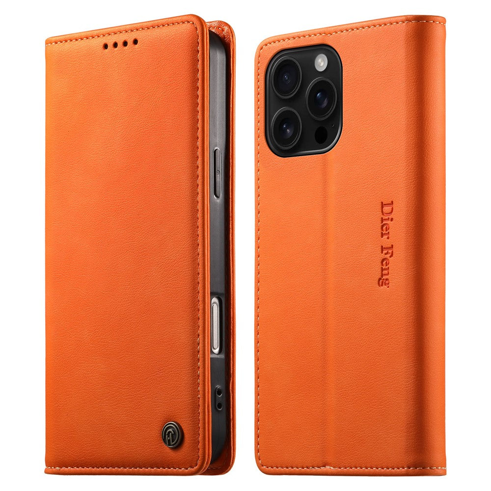 DIERFENG DF-019 for iPhone 16 Pro Max Leather Wallet Case Card Slots RFID Blocking Magnetic Flip Cover