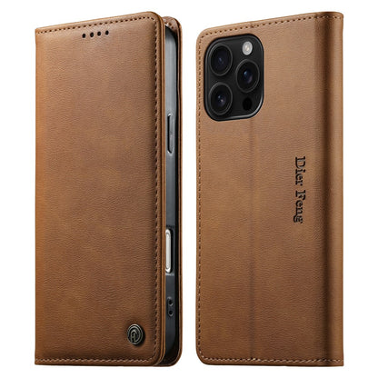 DIERFENG DF-019 for iPhone 16 Pro Max Leather Wallet Case Card Slots RFID Blocking Magnetic Flip Cover