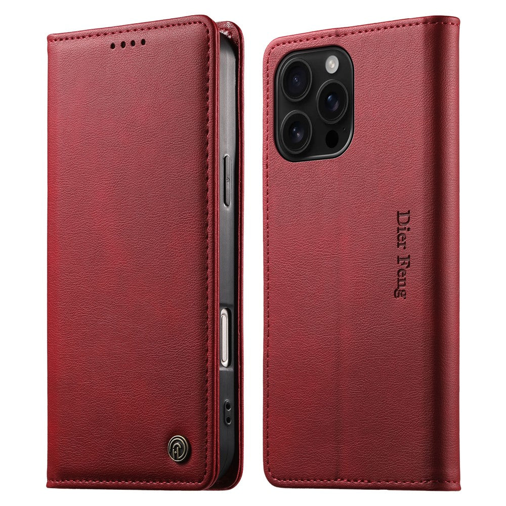 DIERFENG DF-019 for iPhone 16 Pro Max Leather Wallet Case Card Slots RFID Blocking Magnetic Flip Cover
