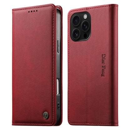 DIERFENG DF-019 for iPhone 16 Pro Max Leather Wallet Case Card Slots RFID Blocking Magnetic Flip Cover