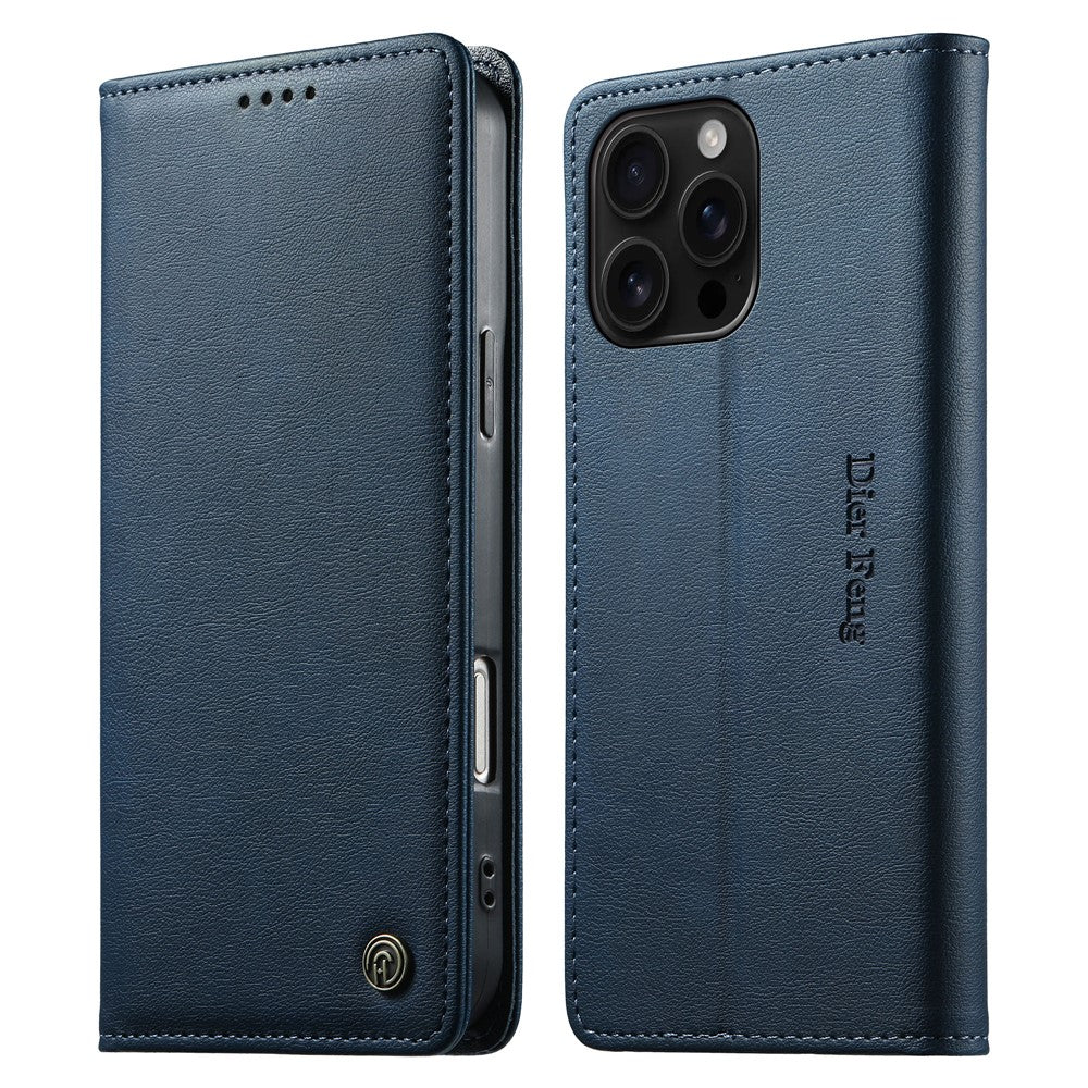 DIERFENG DF-019 for iPhone 16 Pro Max Leather Wallet Case Card Slots RFID Blocking Magnetic Flip Cover