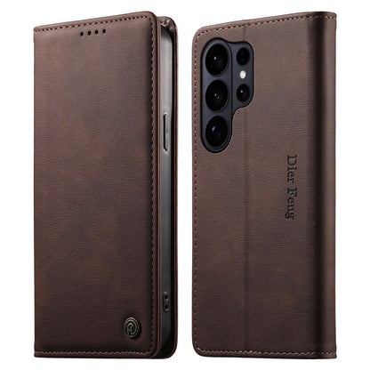 DIERFENG DF-019 for Samsung Galaxy S26 Ultra Leather Wallet Case Magnetic Flip Cover with Card Slots RFID Blocking