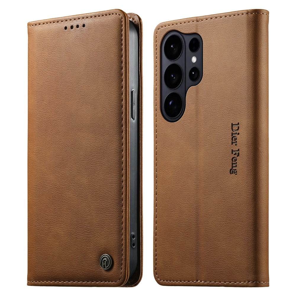 DIERFENG DF-019 for Samsung Galaxy S26 Ultra Leather Wallet Case Magnetic Flip Cover with Card Slots RFID Blocking