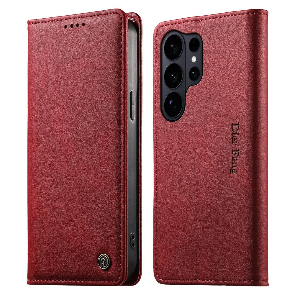 DIERFENG DF-019 for Samsung Galaxy S26 Ultra Leather Wallet Case Magnetic Flip Cover with Card Slots RFID Blocking