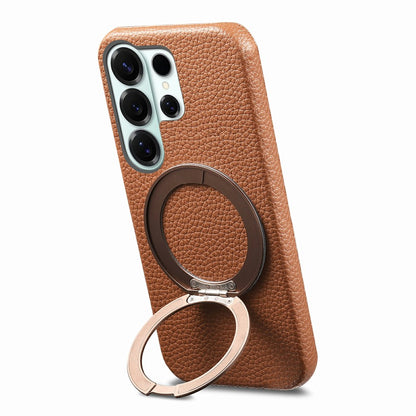 For Samsung Galaxy S26 Ultra Magnetic Case PC PU Phone Cover with 360 Rotating Ring Kickstand