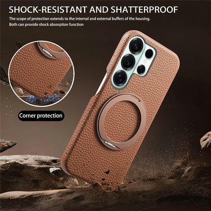 For Samsung Galaxy S26 Ultra Magnetic Case PC PU Phone Cover with 360 Rotating Ring Kickstand
