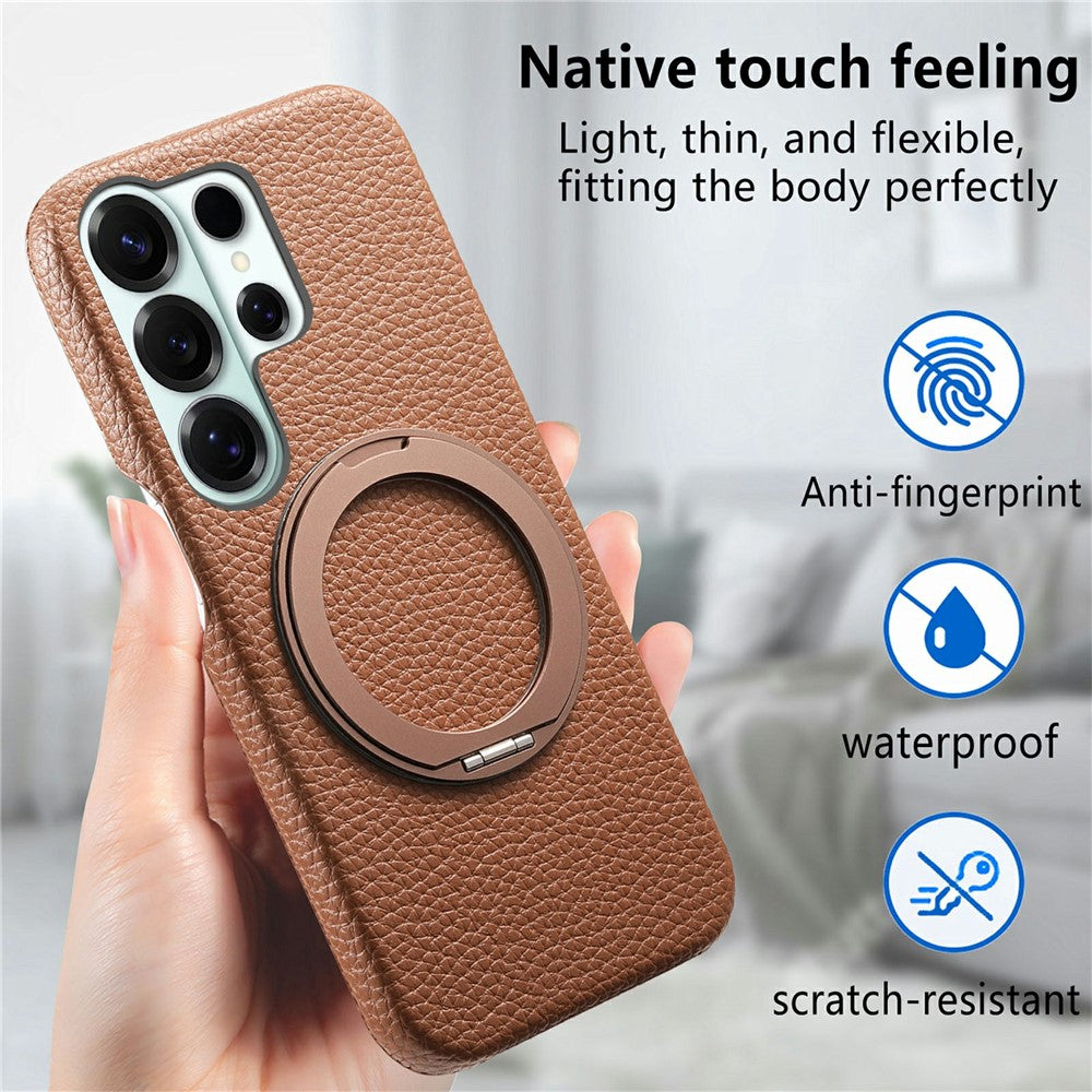 For Samsung Galaxy S26 Ultra Magnetic Case PC PU Phone Cover with 360 Rotating Ring Kickstand
