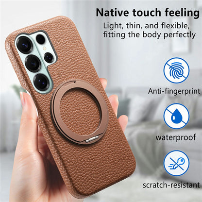 For Samsung Galaxy S26 Ultra Magnetic Case PC PU Phone Cover with 360 Rotating Ring Kickstand