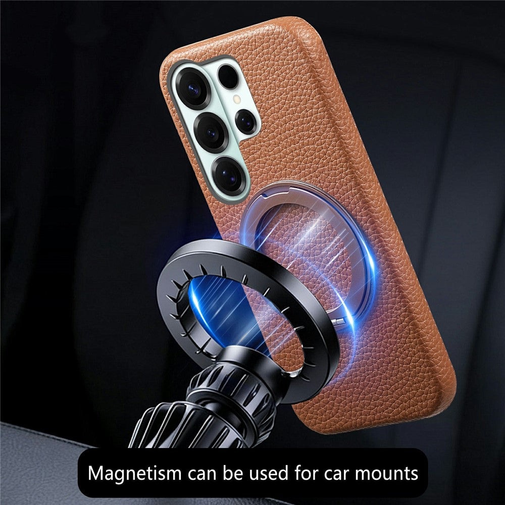 For Samsung Galaxy S26 Ultra Magnetic Case PC PU Phone Cover with 360 Rotating Ring Kickstand
