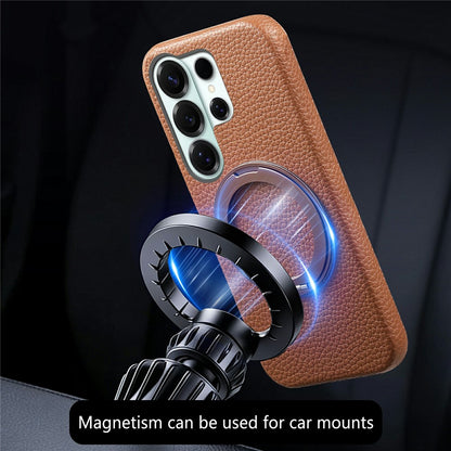 For Samsung Galaxy S26 Ultra Magnetic Case PC PU Phone Cover with 360 Rotating Ring Kickstand