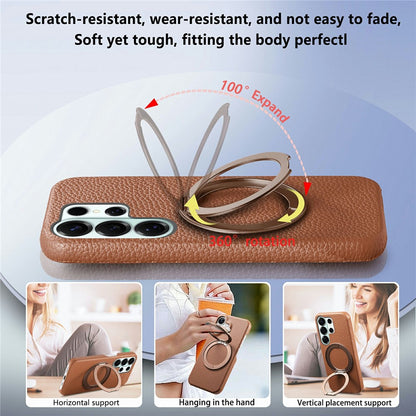 For Samsung Galaxy S26 Ultra Magnetic Case PC PU Phone Cover with 360 Rotating Ring Kickstand